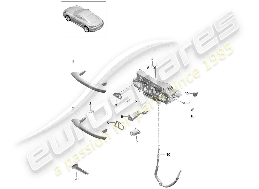 porsche 2018 (718 cayman) türgriff, aussen teilediagramm