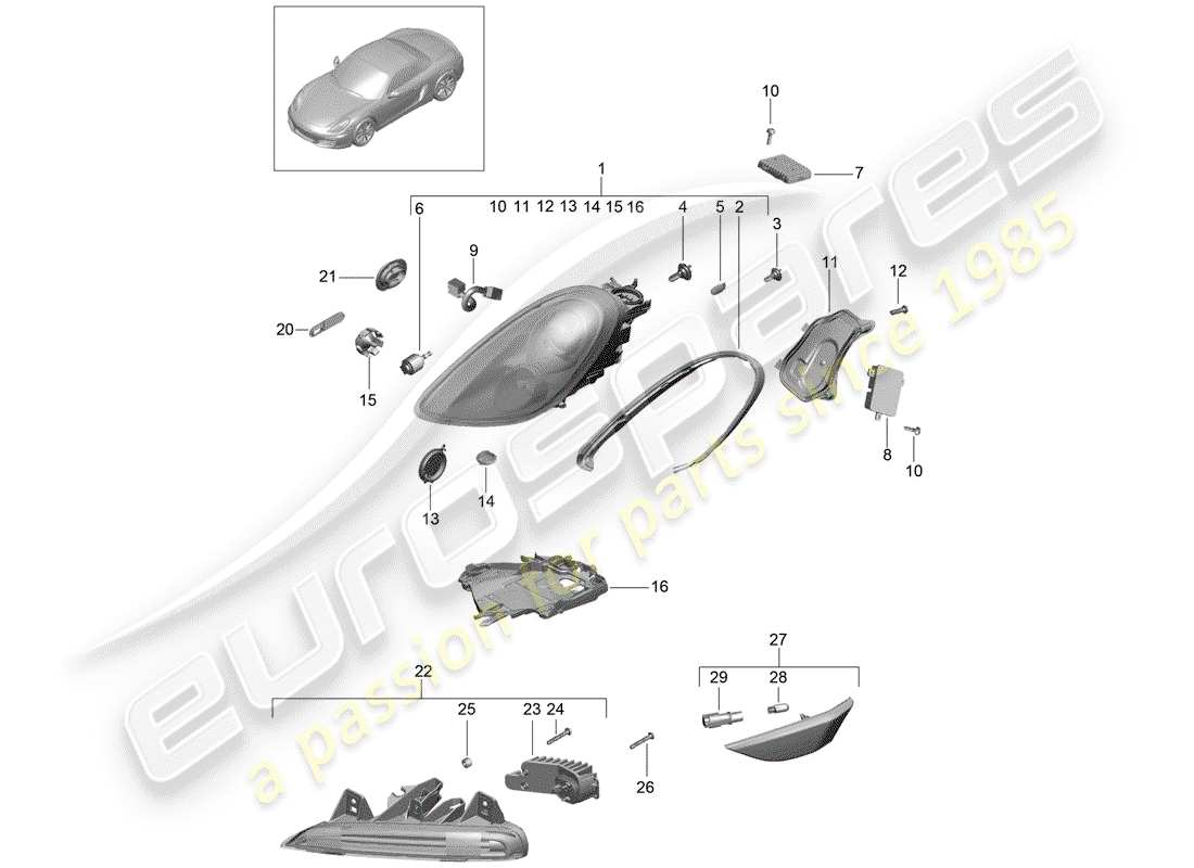 porsche 2014 (981 boxster) scheinwerfer-teilediagramm