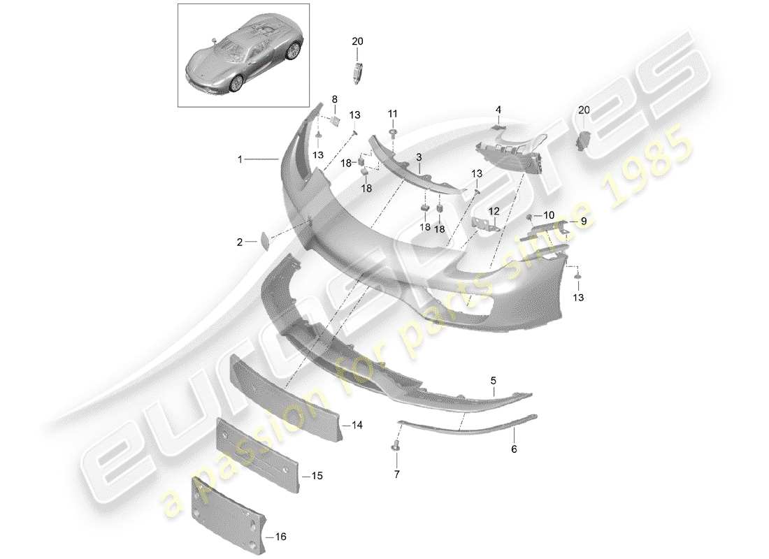porsche 918 spyder (2015) stoßstange ersatzteildiagramm