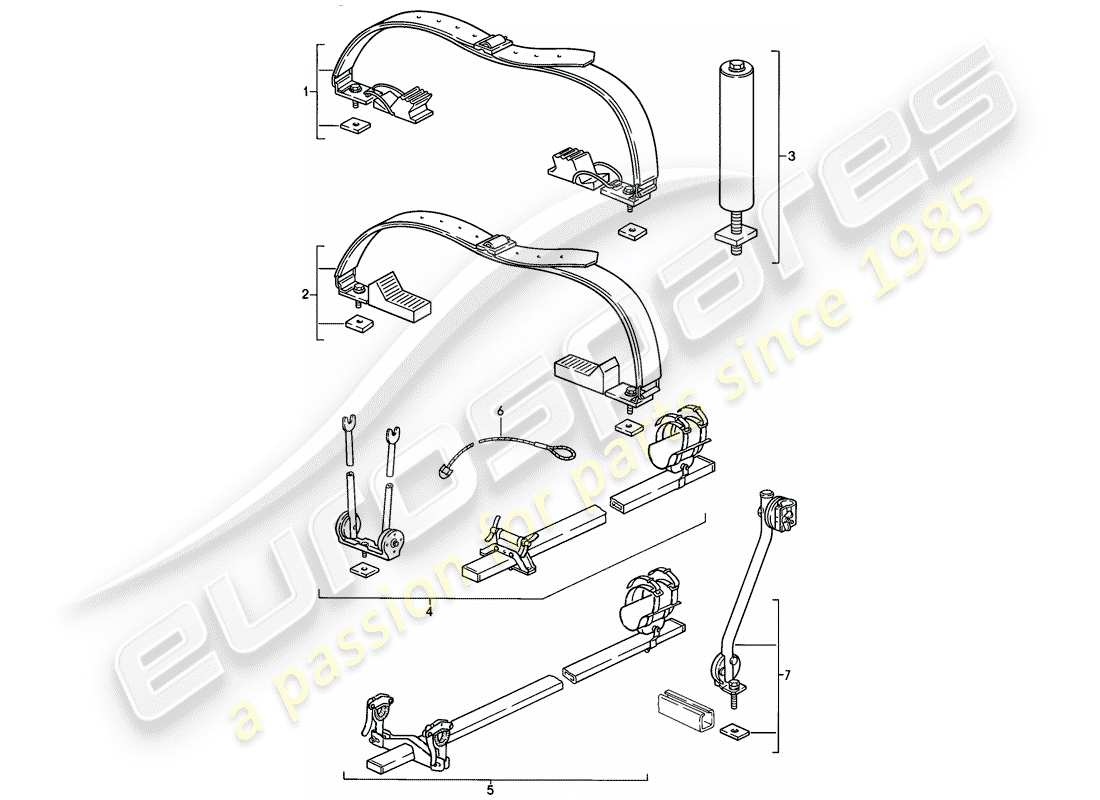 porsche 1986 (911) dachtransportsystem teilediagramm