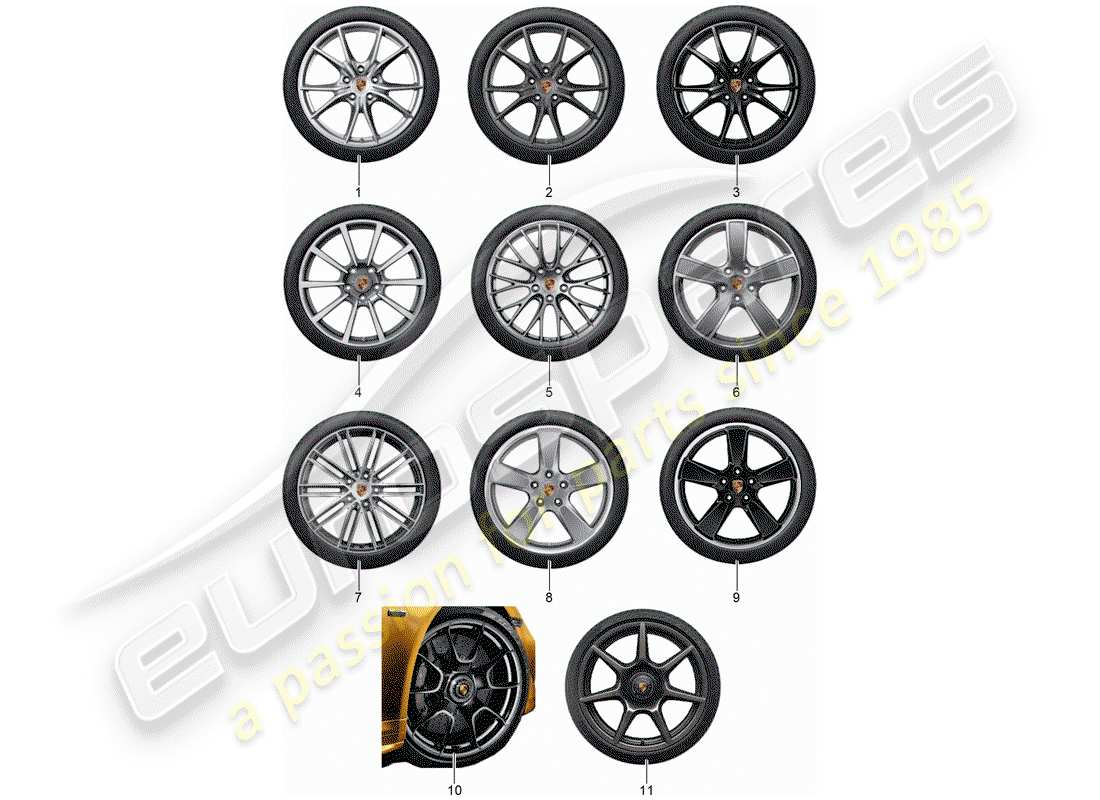 porsche 2017 (tequipment 98x/99x) 1 set aluminiumfelgen mit teilediagramm