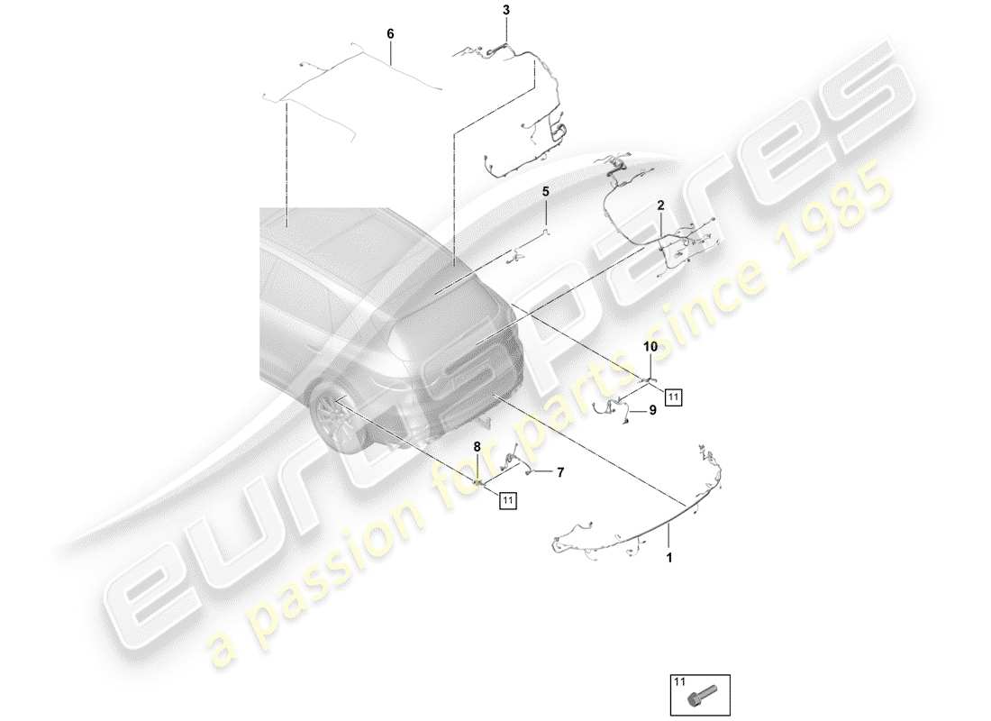 porsche 2019 (cayenne e3 9ya/9yb) kabelbäume ersatzteildiagramm