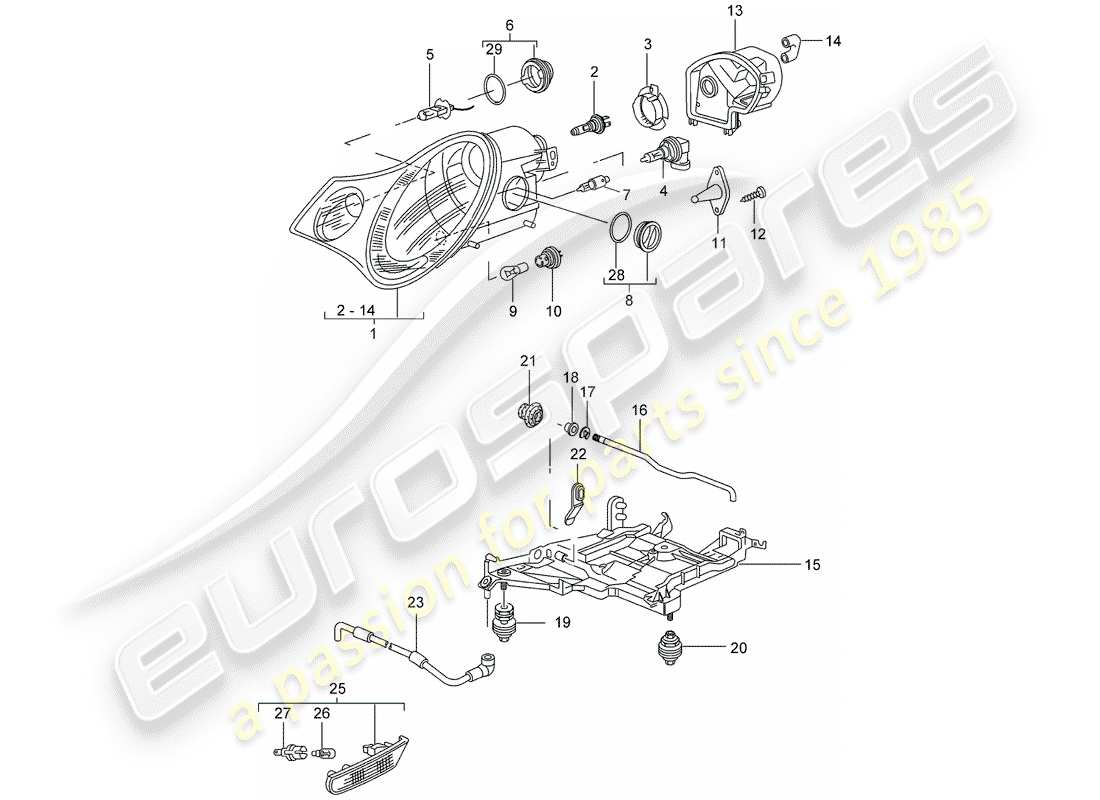 porsche 2003 (996 gt3) scheinwerfer - blinker-repeater - d - mj 2003>> ersatzteildiagramm