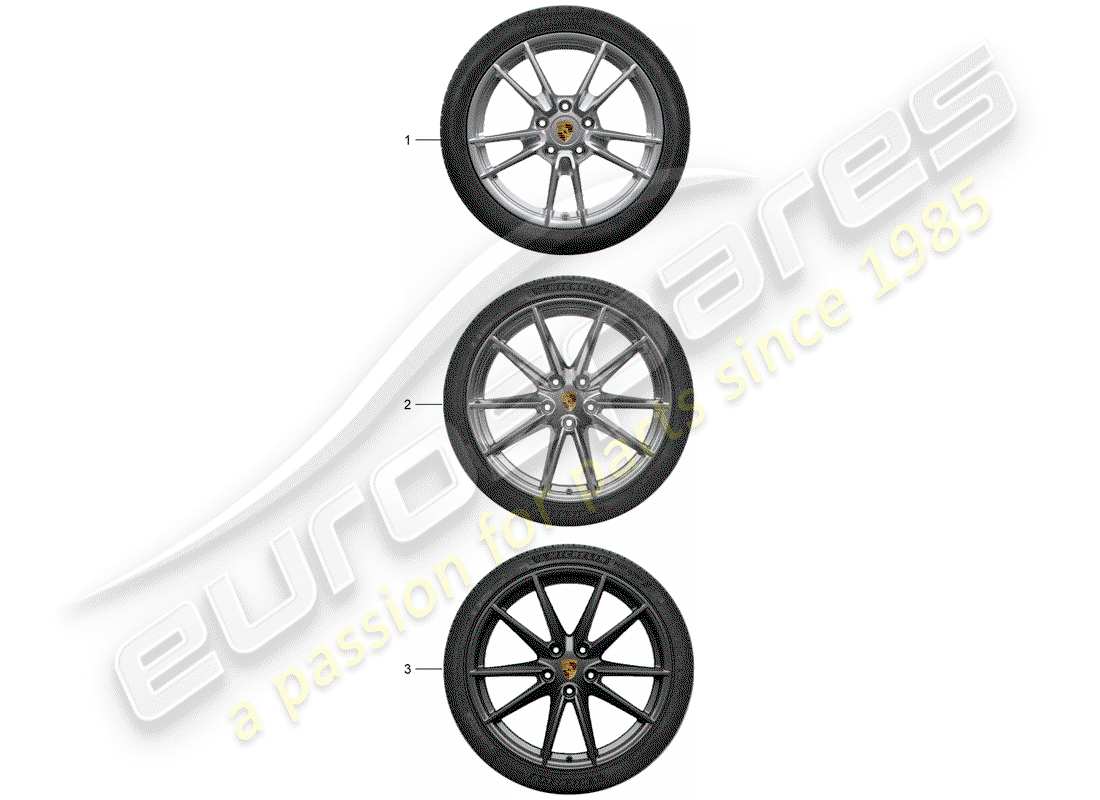 porsche 2016 (tequipment 98x/99x) 1 set aluminiumfelgen mit teilediagramm