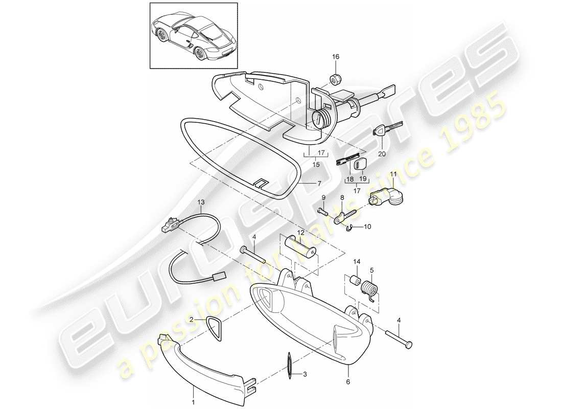 porsche 2009 (987 cayman) türgriff ersatzteildiagramm