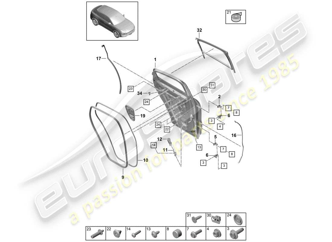 porsche 2018 (cayenne e3 9ya/9yb) türschale teilediagramm