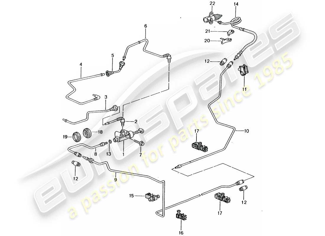 porsche 1998 (996) hydraulische kupplung - bedienung - kupplungsgeberzylinder - rohr-/schlauchleitung ersatzteildiagramm