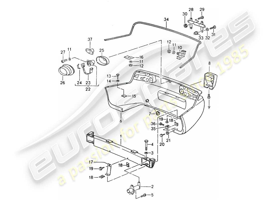 porsche 1994 (968) heckschürze - stossfaenger ersatzteildiagramm