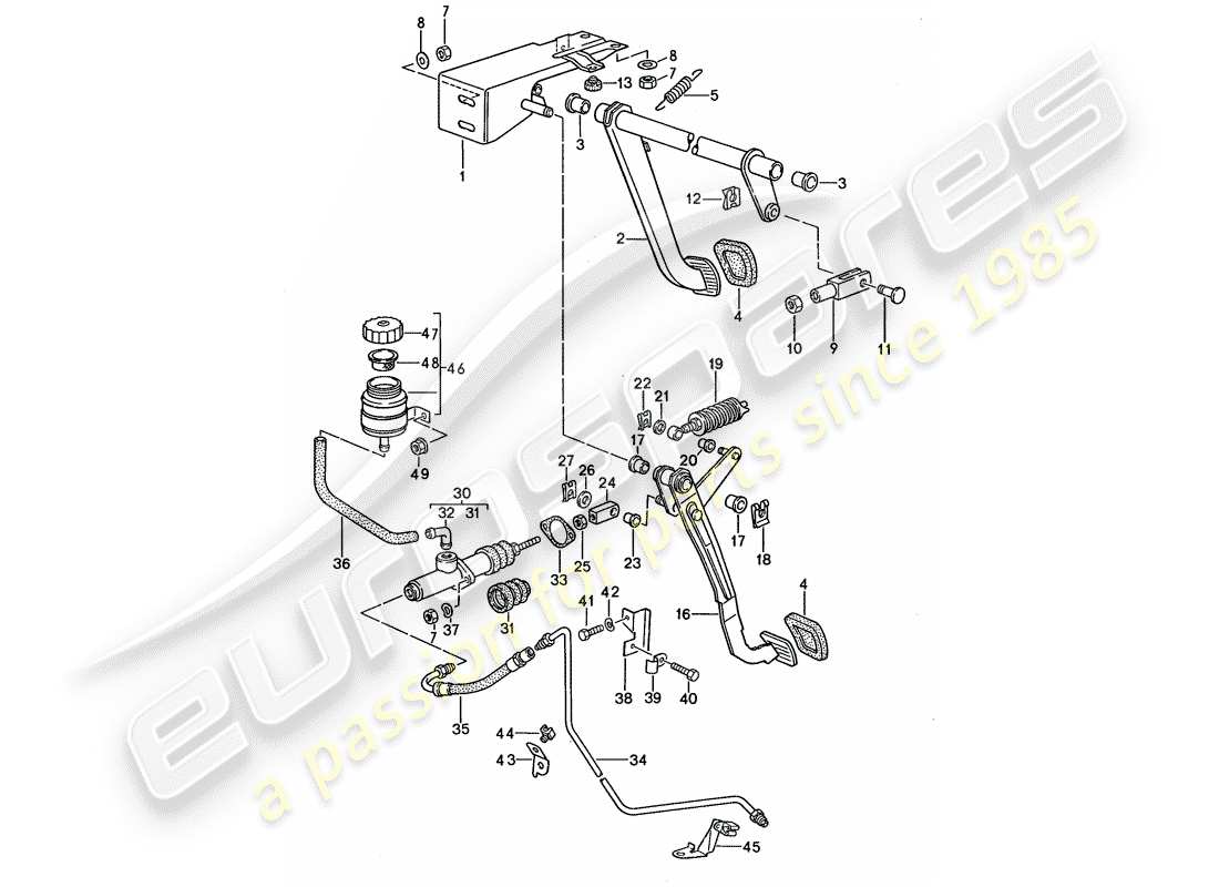porsche 1992 (968) bremse - kupplung - pedale ersatzteildiagramm