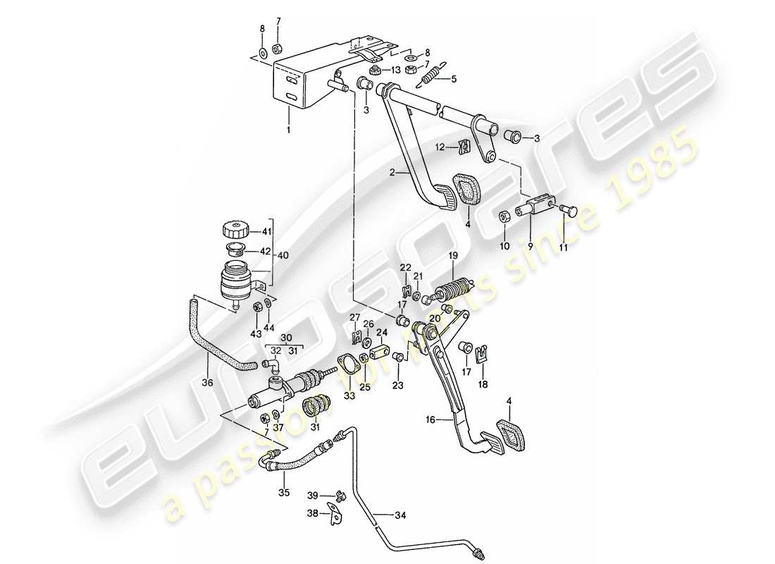 porsche 1991 (944) bremse - kupplung - pedale ersatzteildiagramm