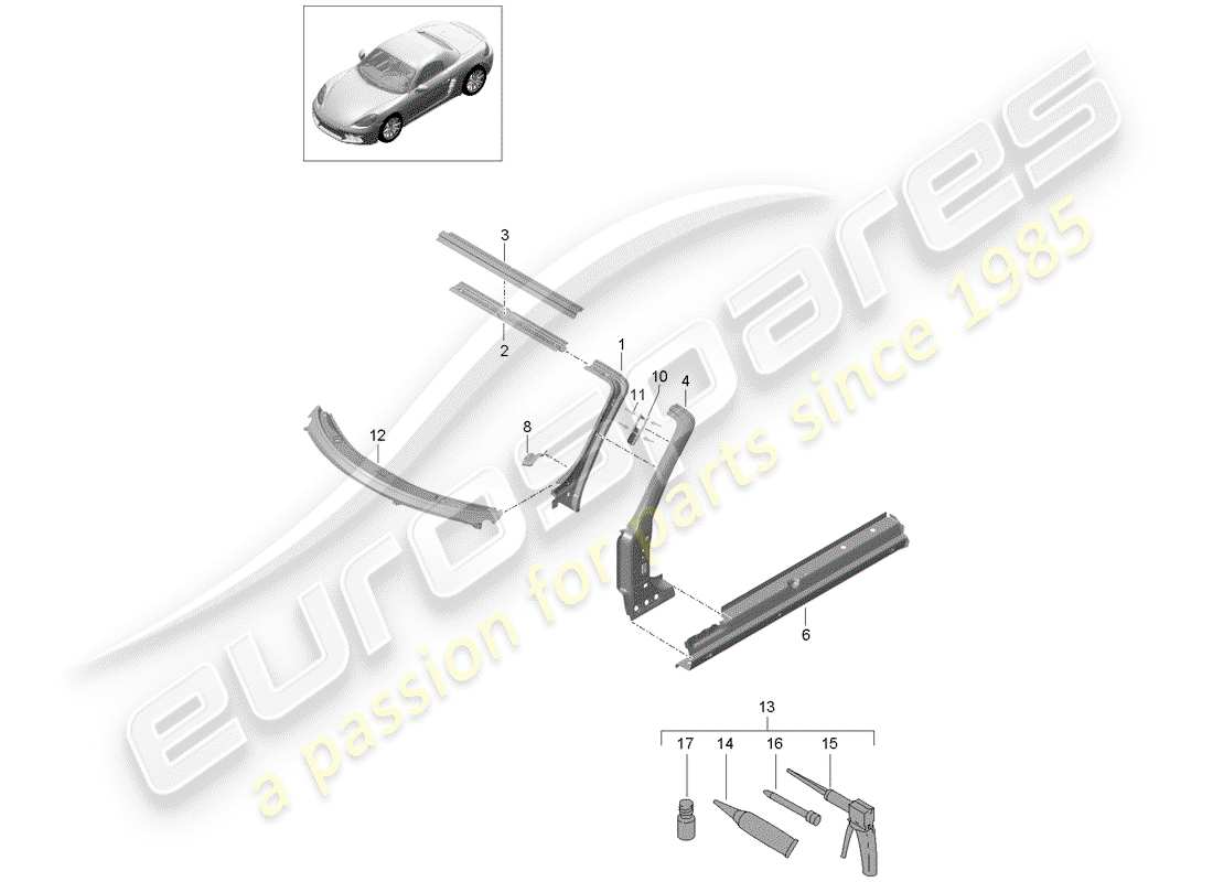 porsche 2020 (718 boxster) cowl-teilediagramm