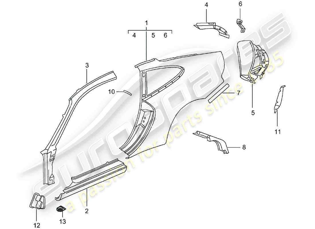 porsche 1998 (996) seitenwand teilediagramm