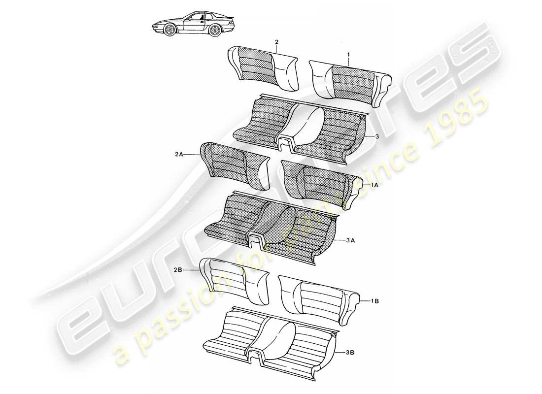 porsche 1987 (seats for 944/968/911/928) notsitz - komplett - d - mj 1992>> - mj 1993 ersatzteildiagramm