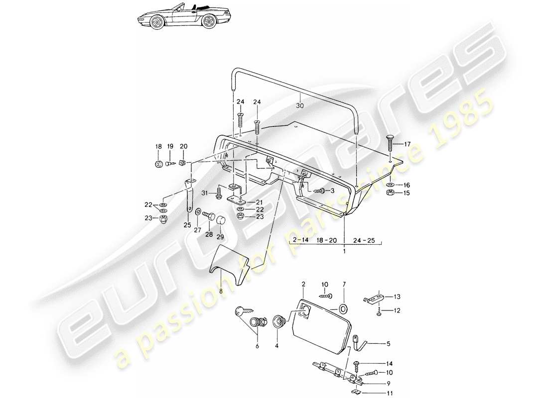 porsche 1987 (seats for 944/968/911/928) hintere gepäckablage - komplett - d - mj 1994>> - mj 1995 ersatzteildiagramm