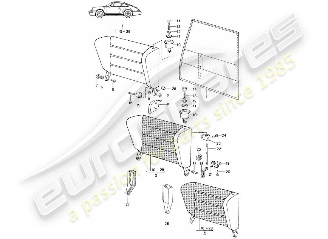 porsche 1987 (seats for 944/968/911/928) notsitz-rückenlehne - mit: - entlöschtaste - - d - mj 1991>> - mj 1994 ersatzteildiagramm