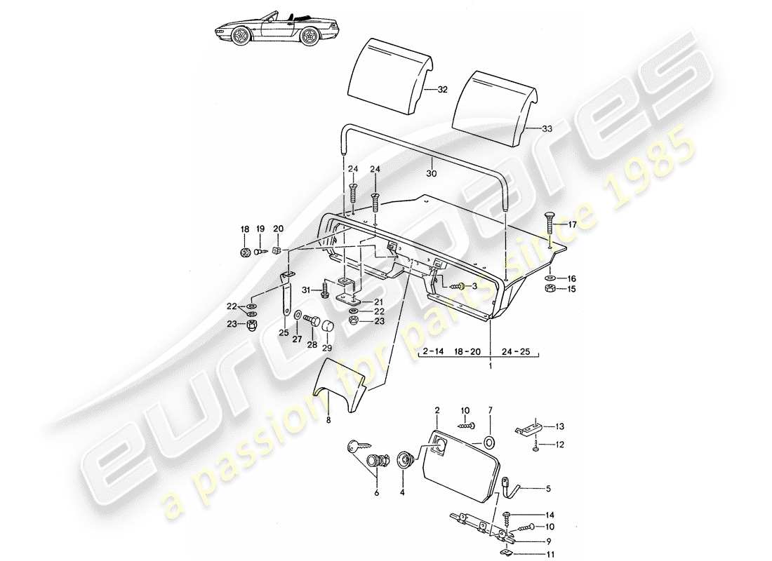 porsche 1987 (seats for 944/968/911/928) hintere gepäckablage - komplett - d - mj 1992>> - mj 1993 ersatzteildiagramm