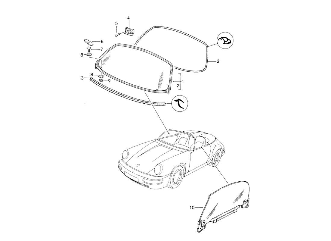 porsche 1994 (964) fensterverglasung ersatzteildiagramm
