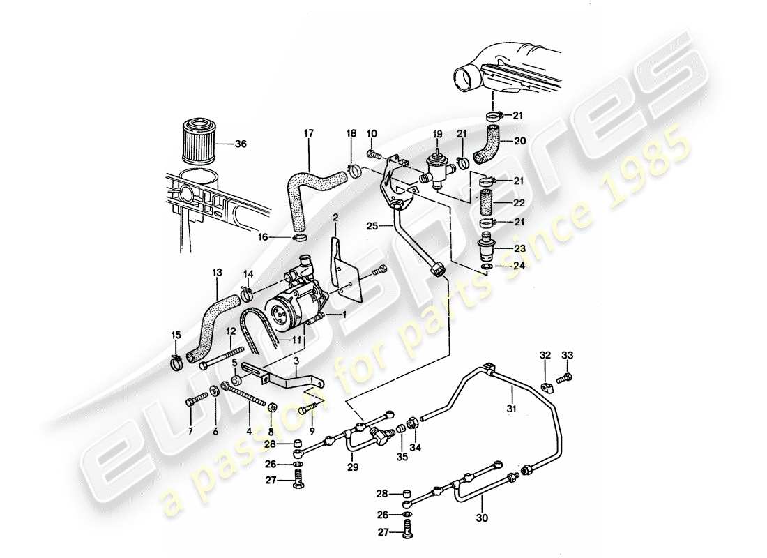 porsche 1995 (928) luftinjektion - für fahrzeuge ohne katalysator ersatzteildiagramm
