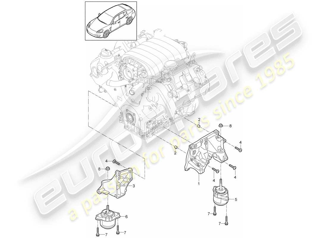 porsche 2011 (panamera 970) motoraufhängung teilediagramm