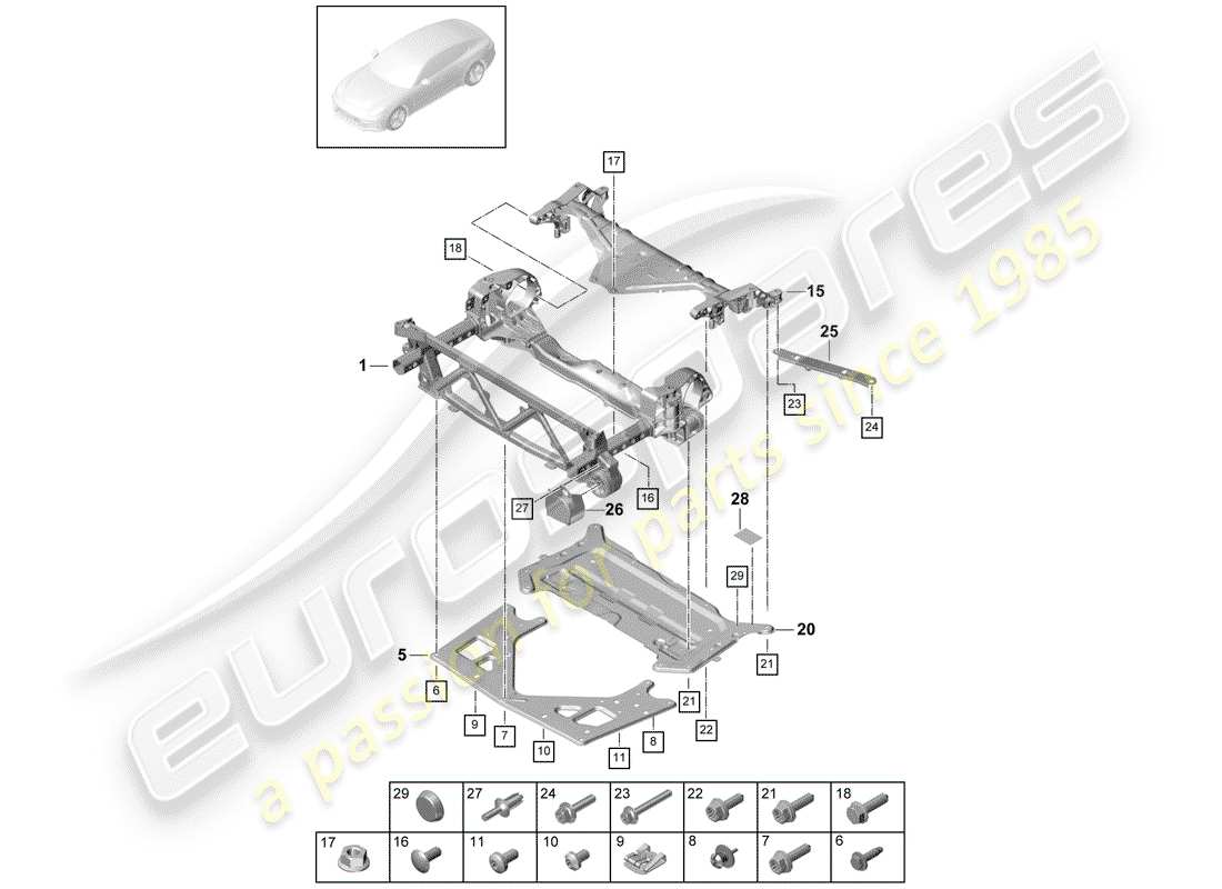 porsche 2020 (panamera 971-1) hilfsrahmen-ersatzteildiagramm