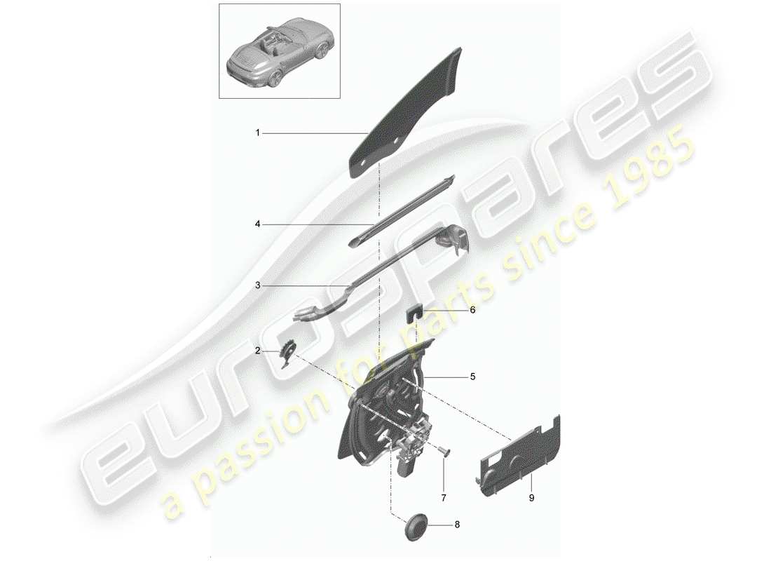 porsche 2014 (991-1 turbo) seitenfenster-ersatzteildiagramm