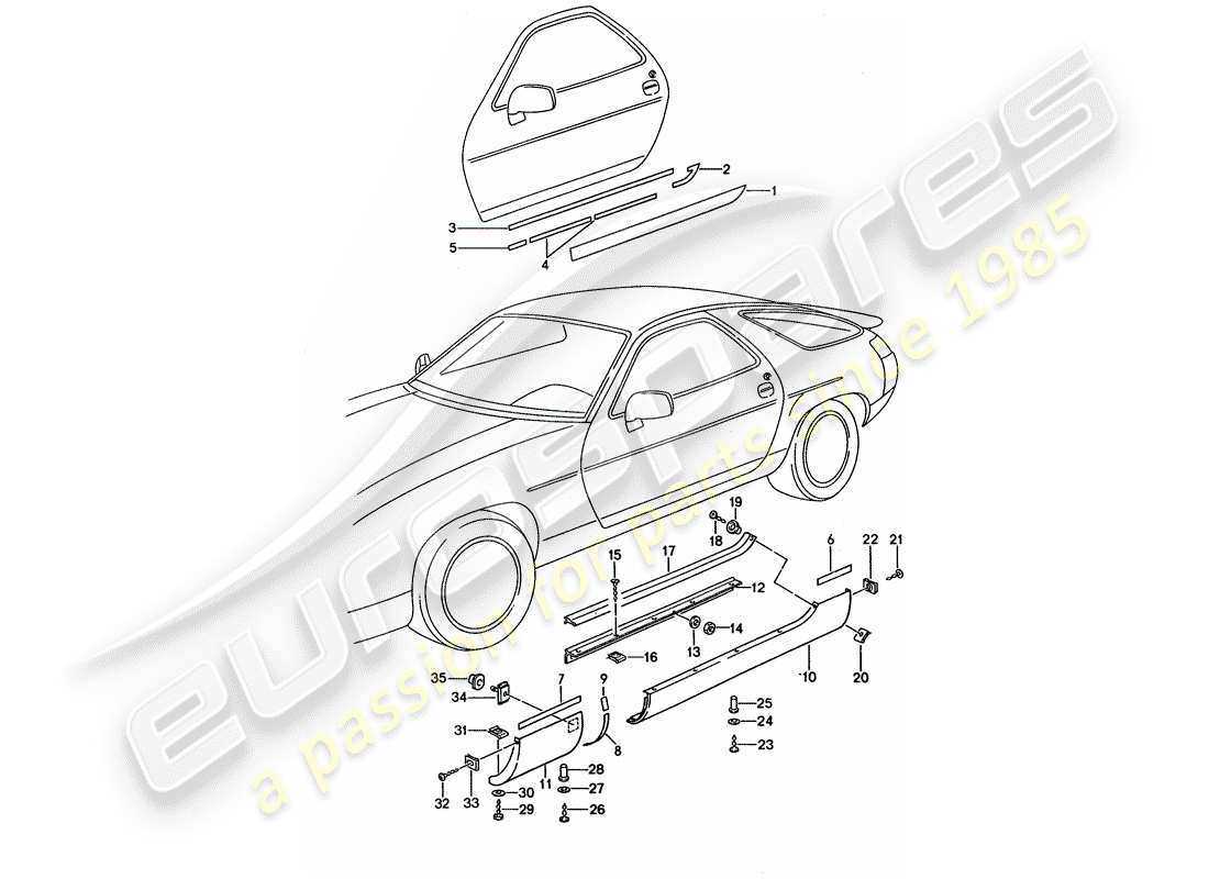 porsche 1994 (928) seitenträgerverkleidung teilediagramm