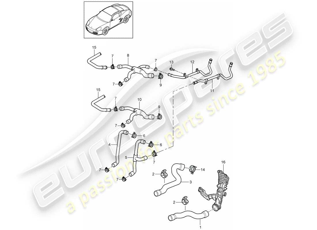 porsche 2006 (987 cayman) wasserkühlung 1 ersatzteildiagramm