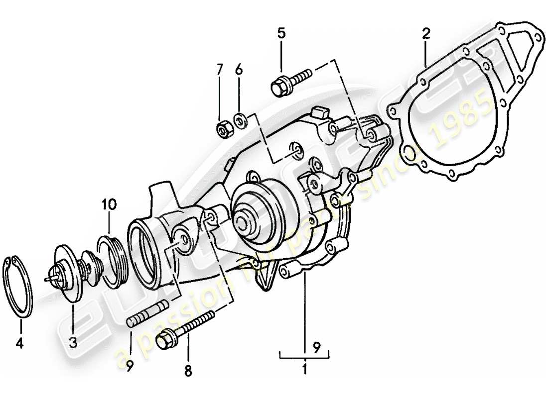 porsche 1984 (944) wasserpumpe teilediagramm