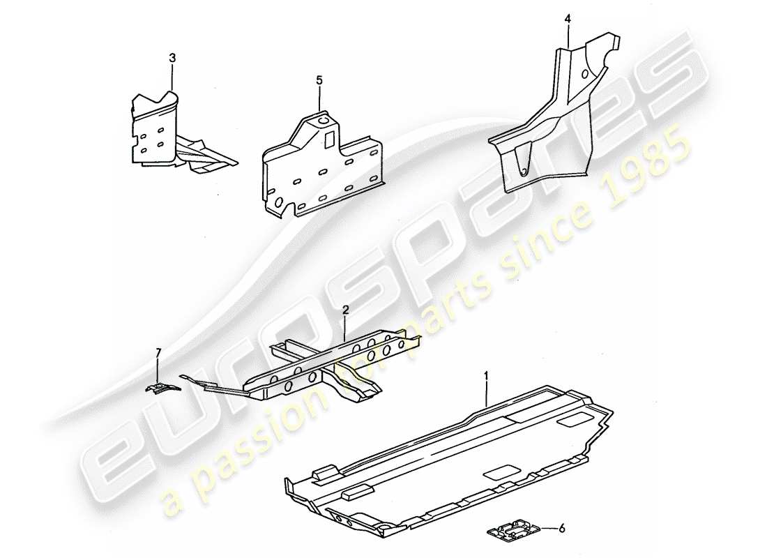 porsche 1990 (944) bodenblech - verstärkung ersatzteildiagramm