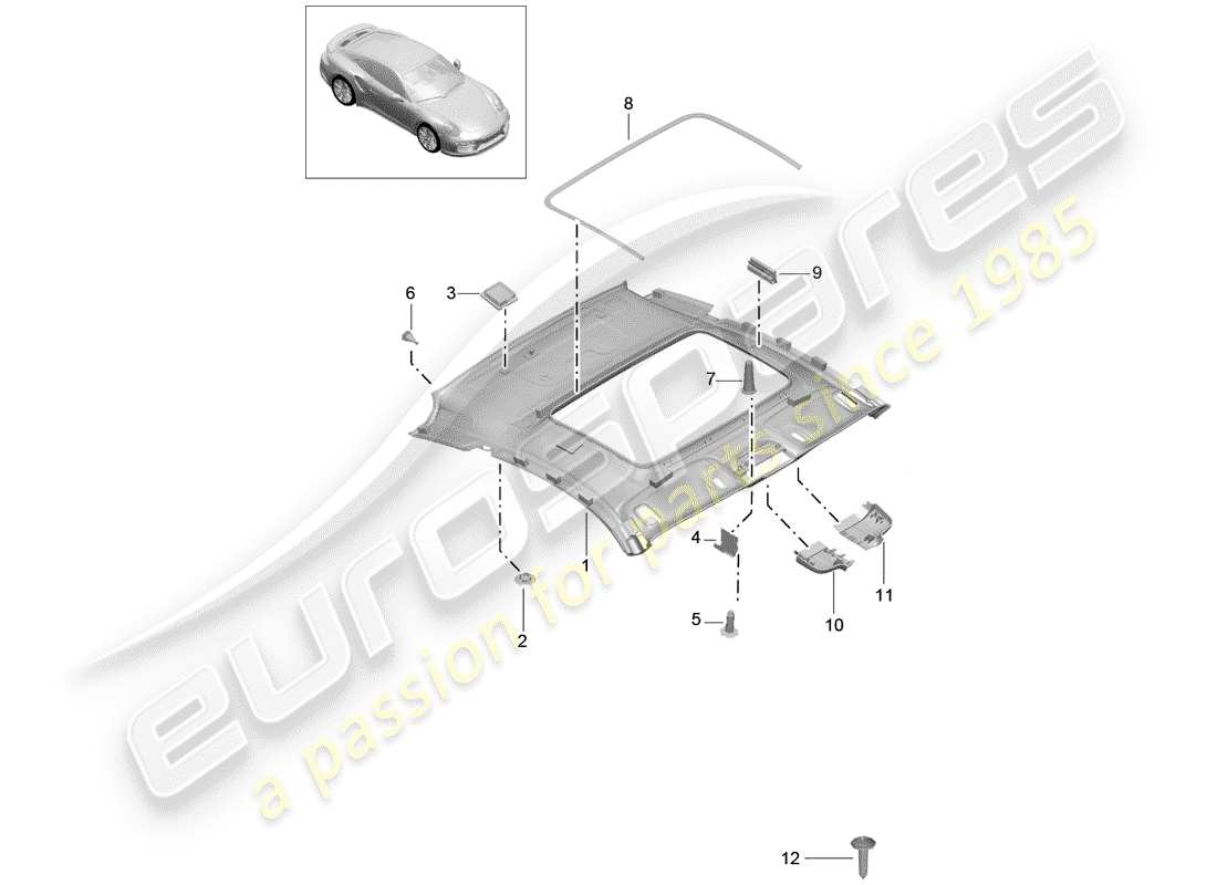 porsche 2016 (991-1 turbo) dachverkleidung - ersatzteildiagramm