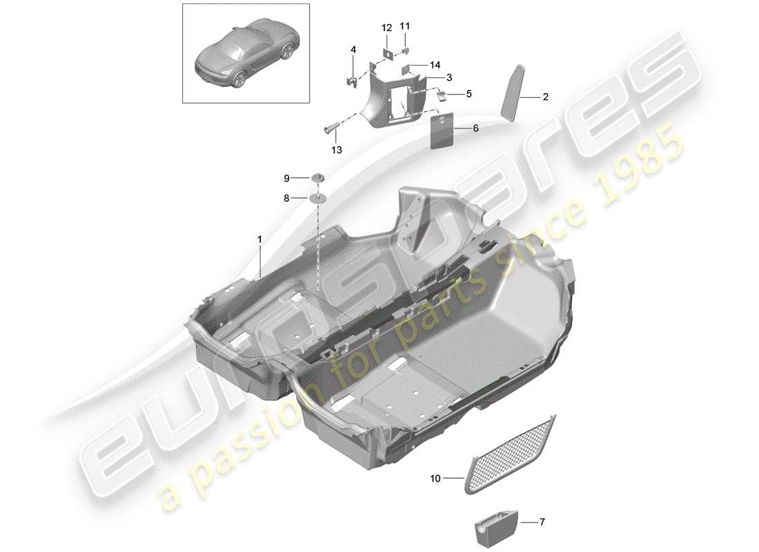 porsche 2012 (981 boxster) bodenabdeckung ersatzteildiagramm