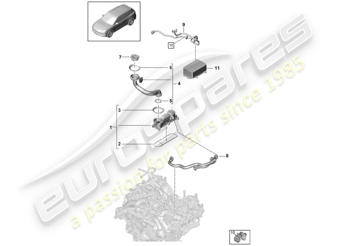 porsche 2018 (cayenne e3 9ya/9yb) belüftung für zylinderblock ersatzteildiagramm