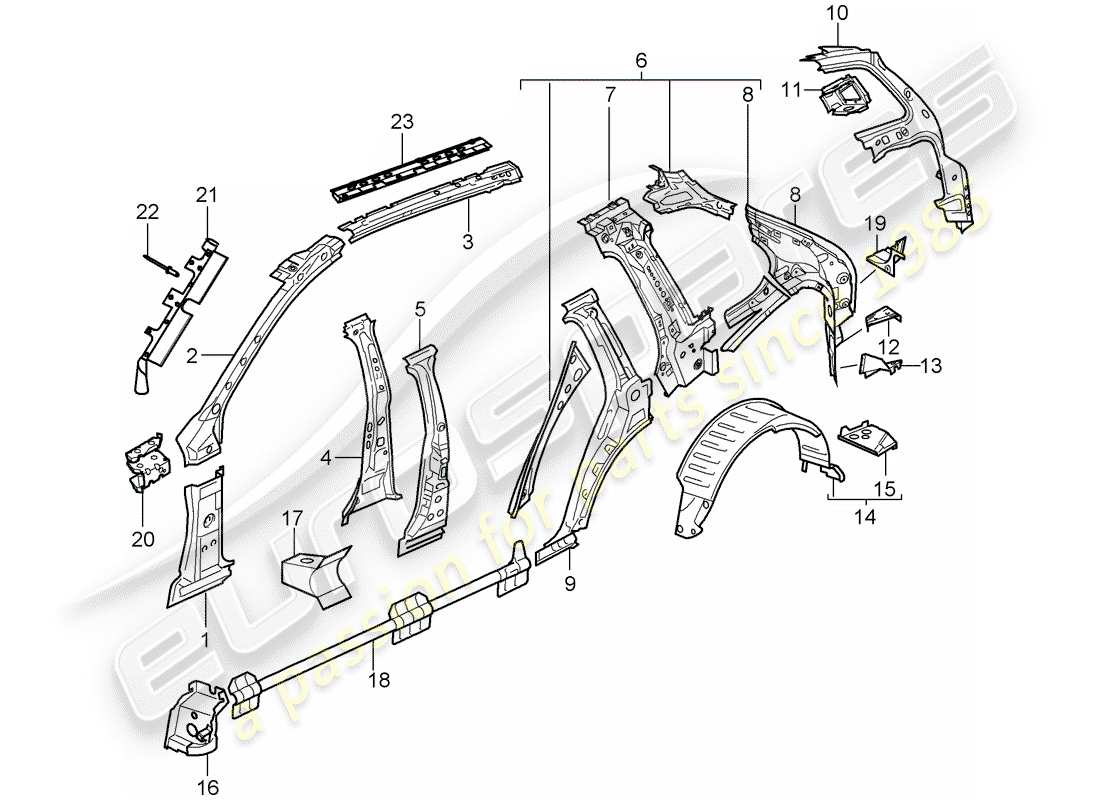 porsche 2005 (cayenne e1 9pa) seitenwand teilediagramm