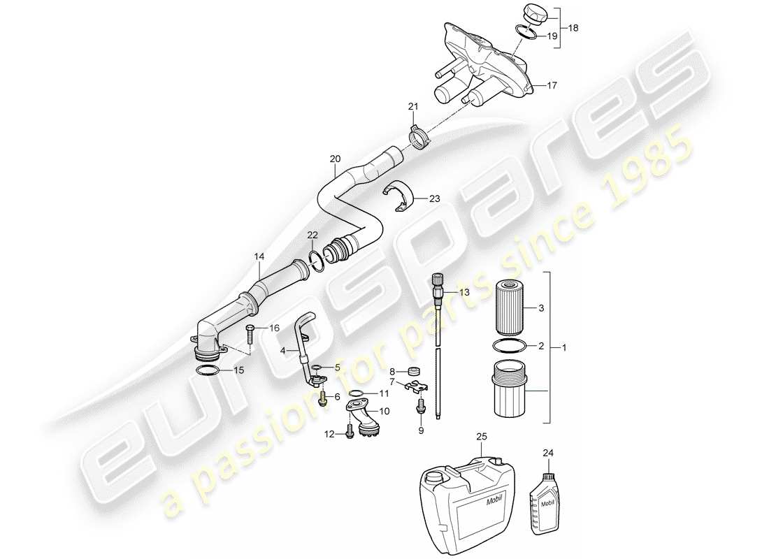 porsche 2008 (987 cayman) motorschmierung teilediagramm