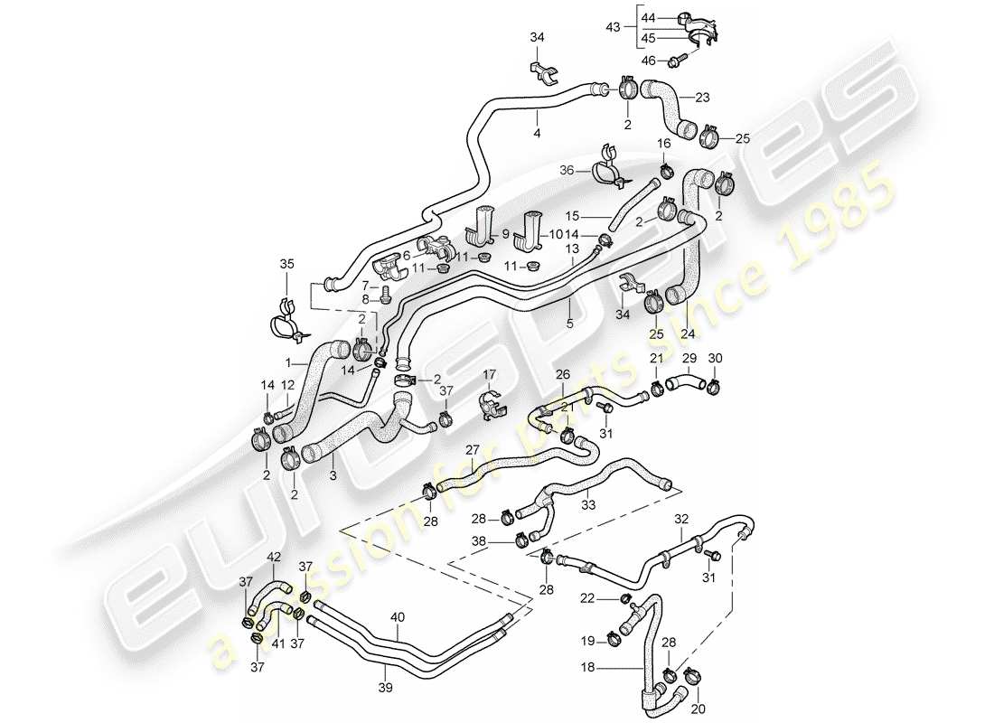 porsche 2001 (996) wasserkühlung teilediagramm