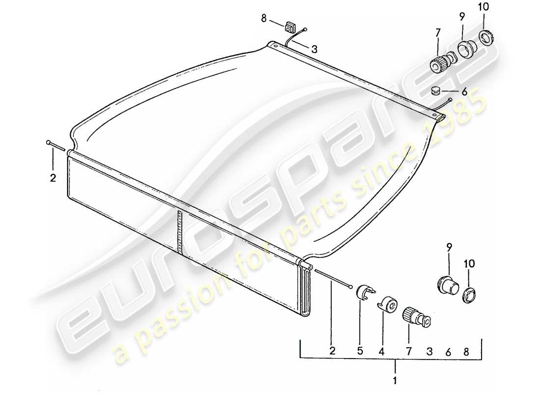 porsche 1988 (928) gepäckraumabdeckung ersatzteildiagramm