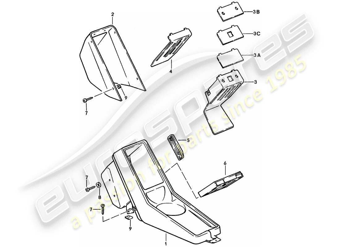porsche 1983 (911) center console ersatzteildiagramm