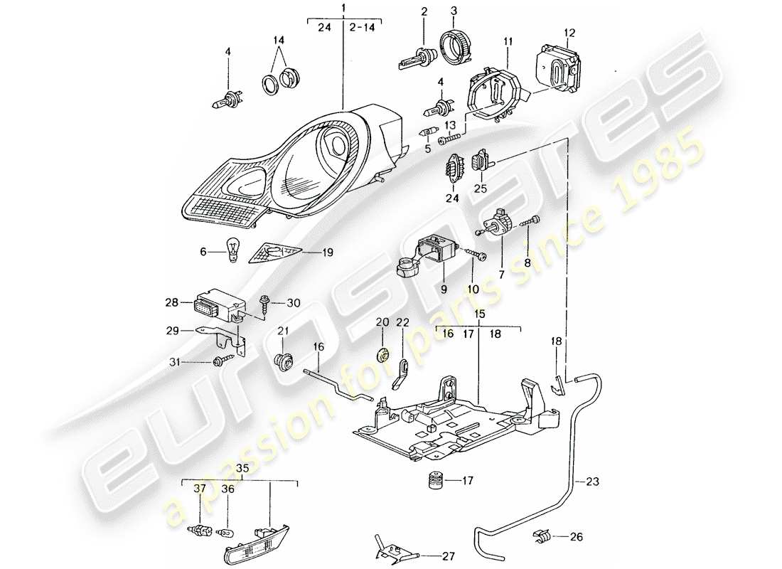porsche 1998 (996) scheinwerfer - blinker-repeater - d >> - mj 2001 ersatzteildiagramm