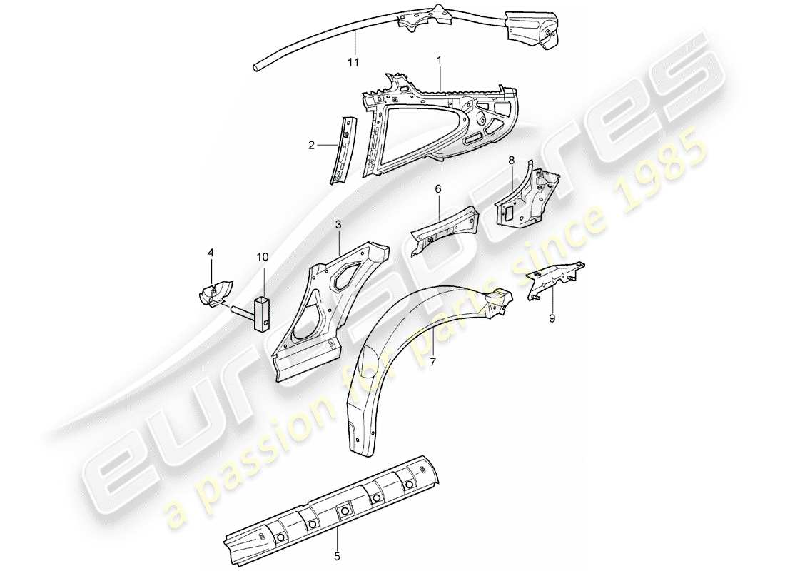 porsche 2001 (996 gt3) seitenwand teilediagramm