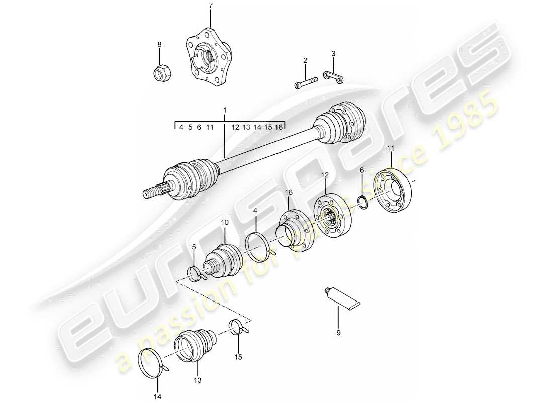 porsche 2004 (996 gt3) antriebswelle - radnabe ersatzteildiagramm