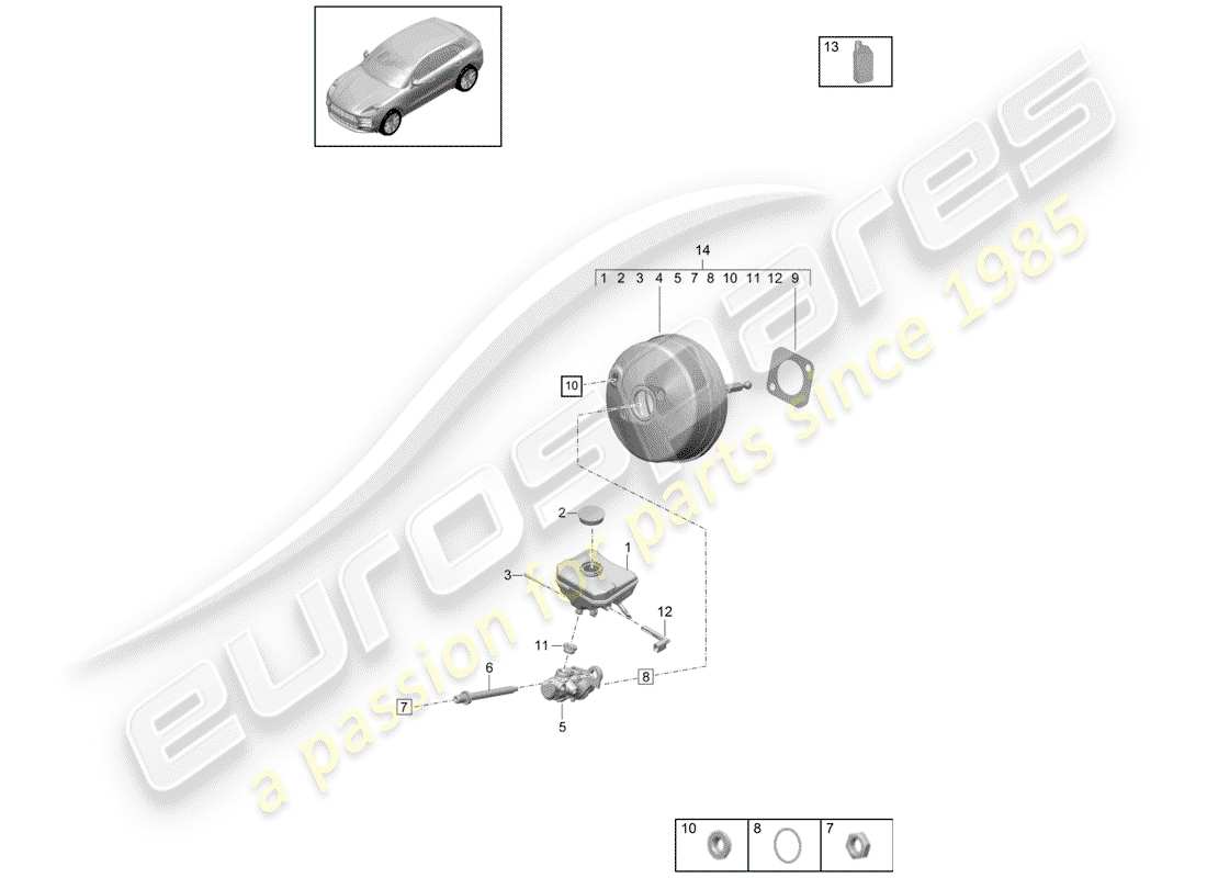 porsche 2020 (macan) bremszylinder ersatzteildiagramm