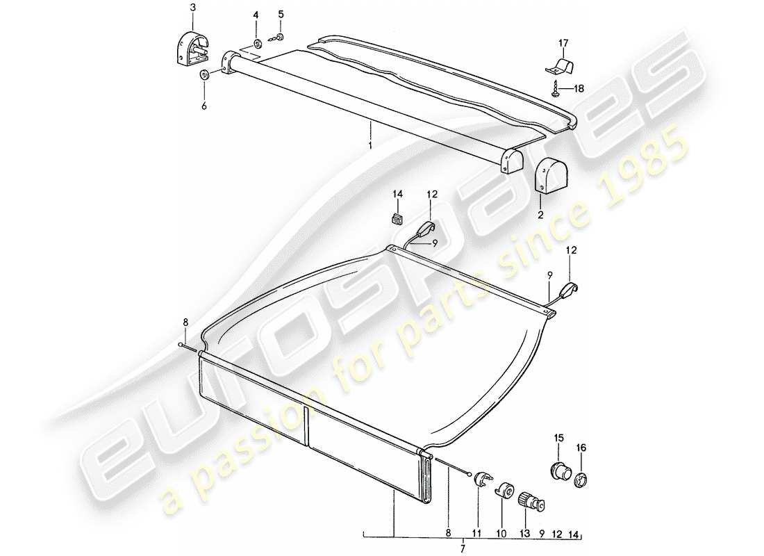 porsche 1990 (944) gepäckraumabdeckung ersatzteildiagramm