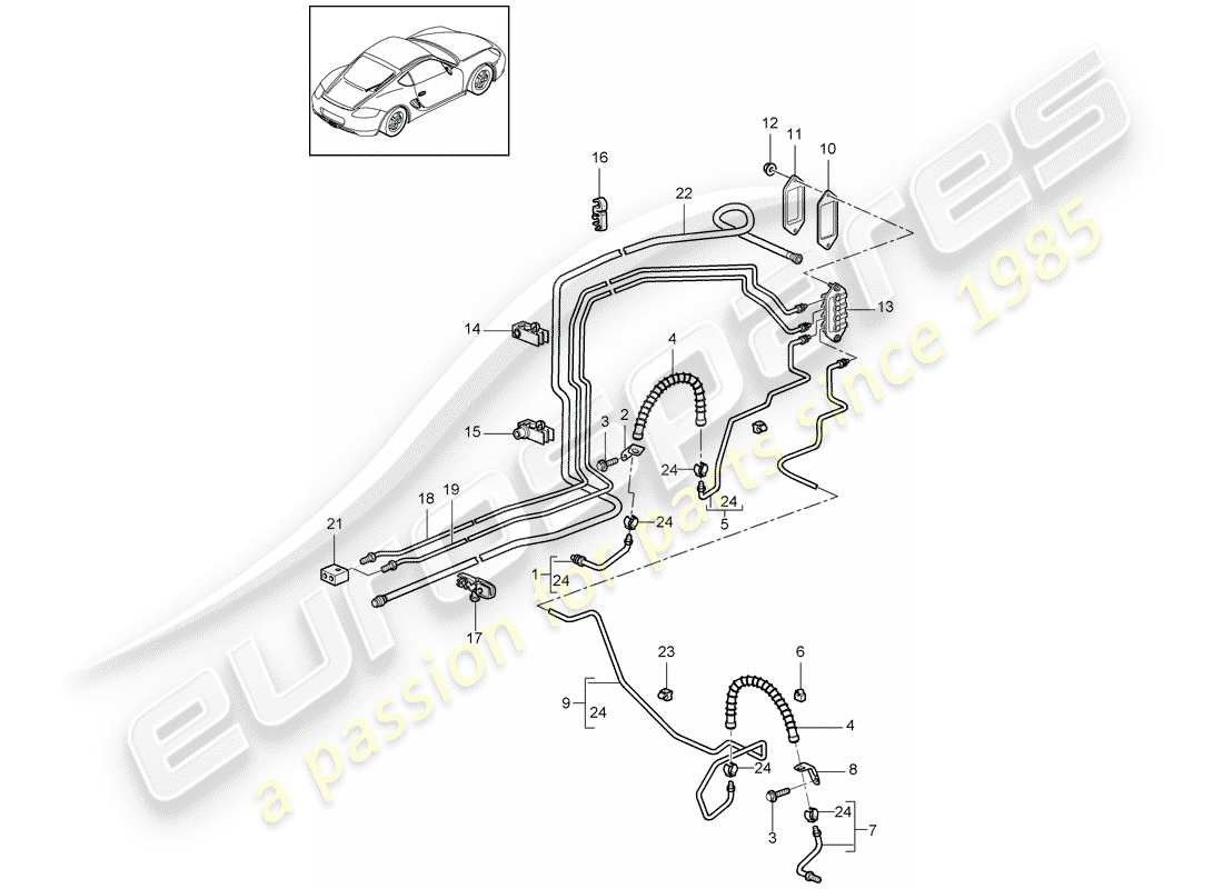 porsche 2010 (987 cayman) bremsleitung ersatzteildiagramm