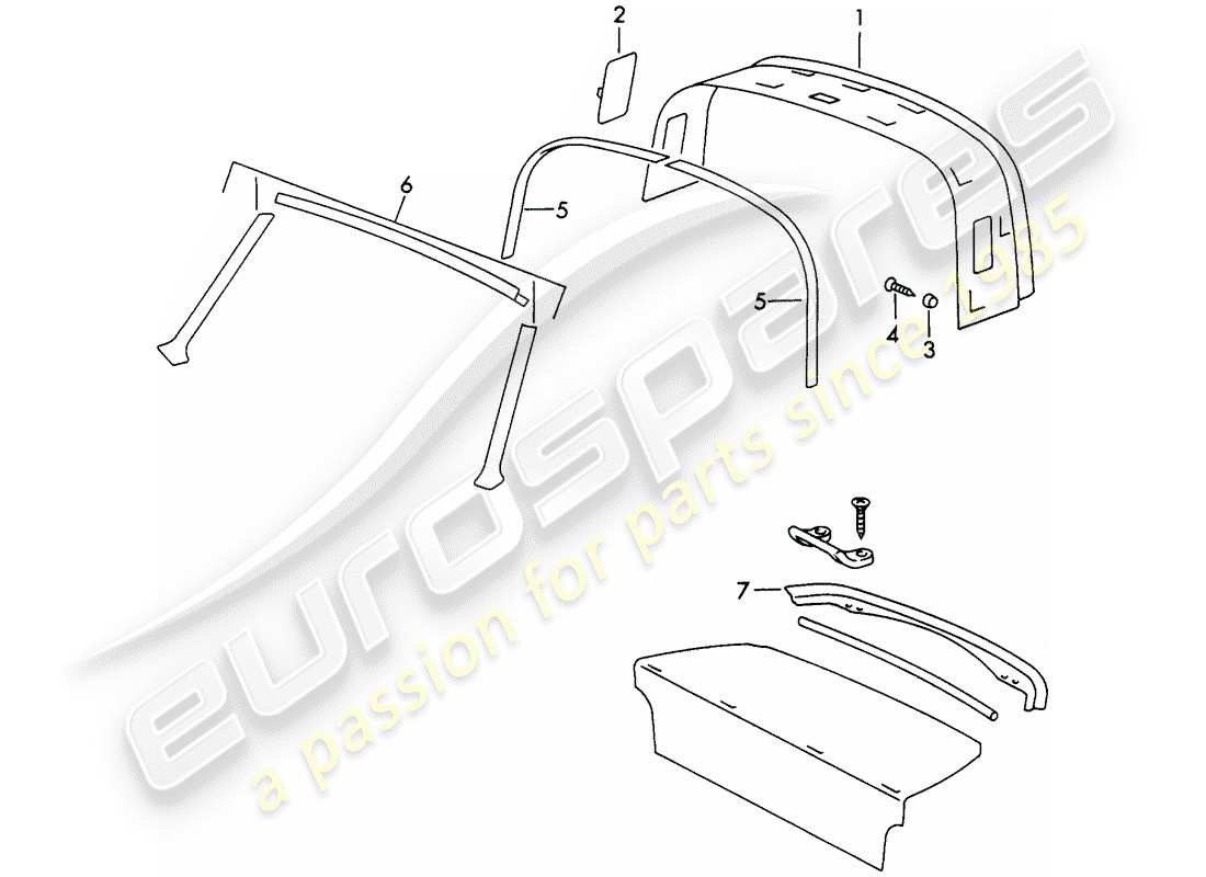 porsche 1965 (911/912) innenausstattung - dach teilediagramm
