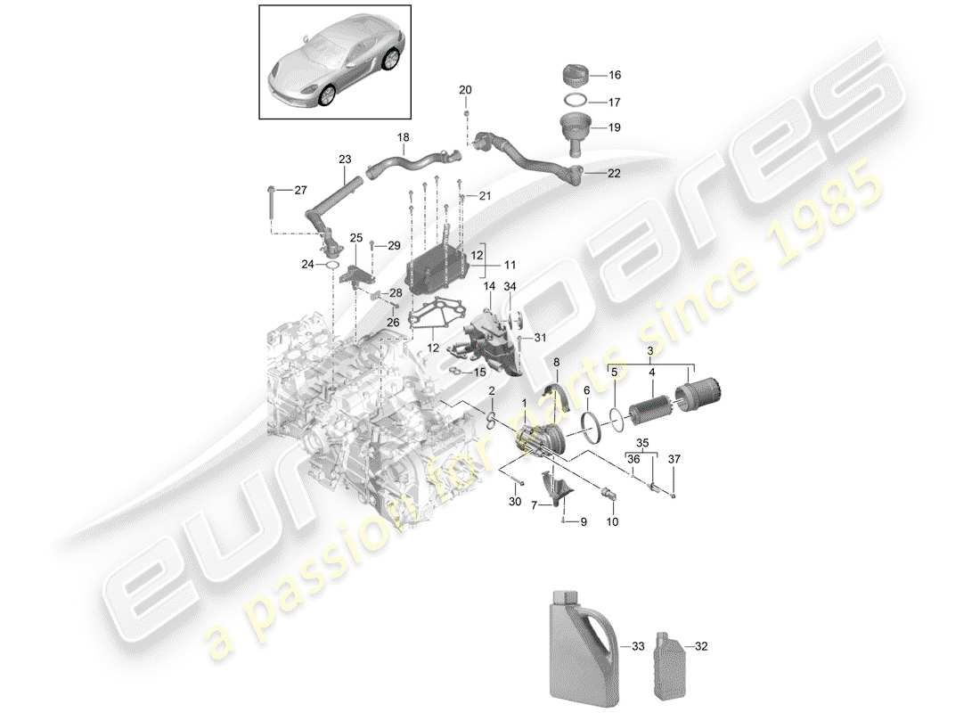 porsche 2018 (718 cayman) motor (öldruck/schmierung) teilediagramm