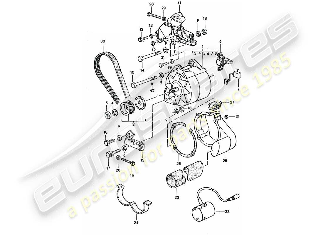 porsche 1995 (928) lichtmaschine - teilediagramm