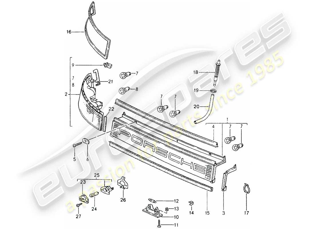 porsche 1990 (964) abdeckung - kombinierte lichter ersatzteildiagramm