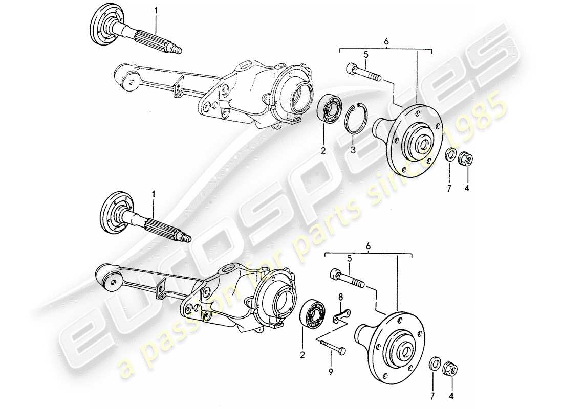 porsche 1995 (968) hinterradwelle - schmiermittel ersatzteildiagramm