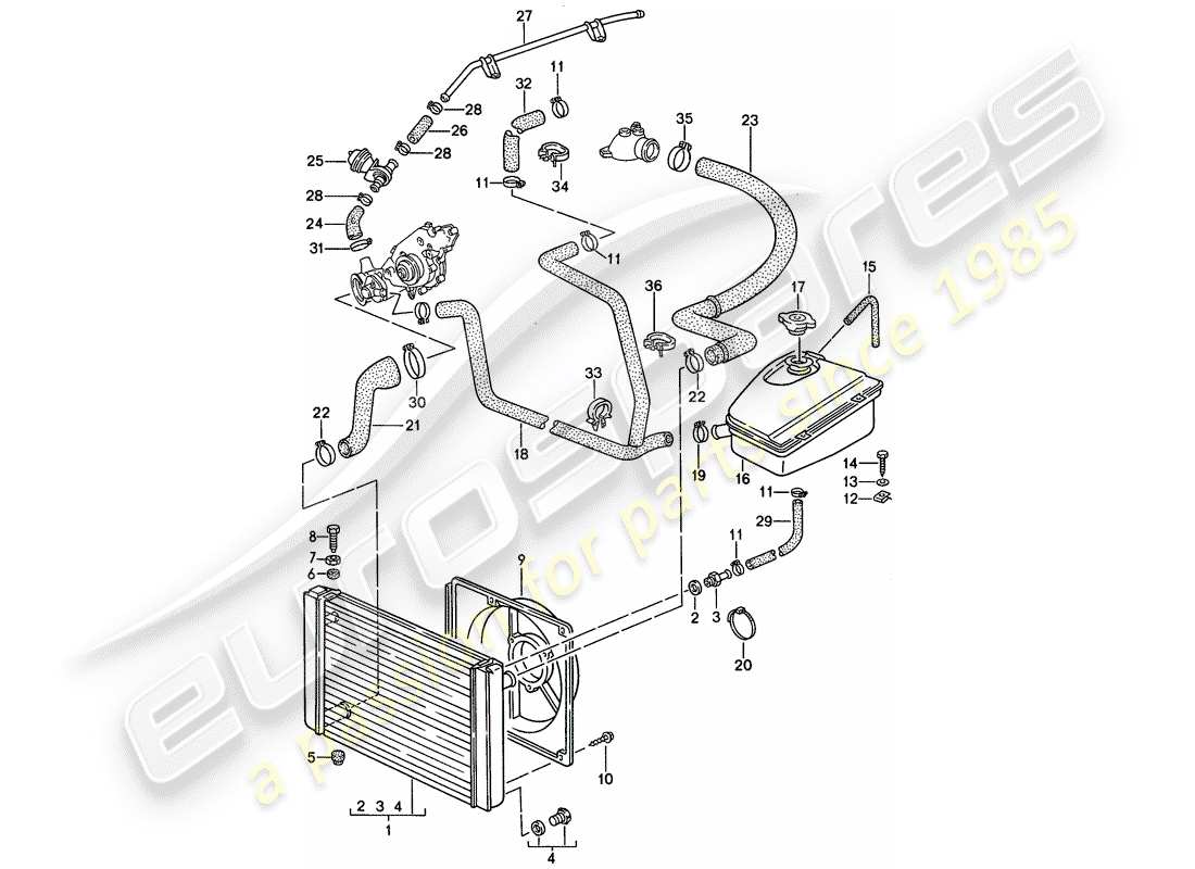 porsche 1995 (968) wasserkühlung teilediagramm
