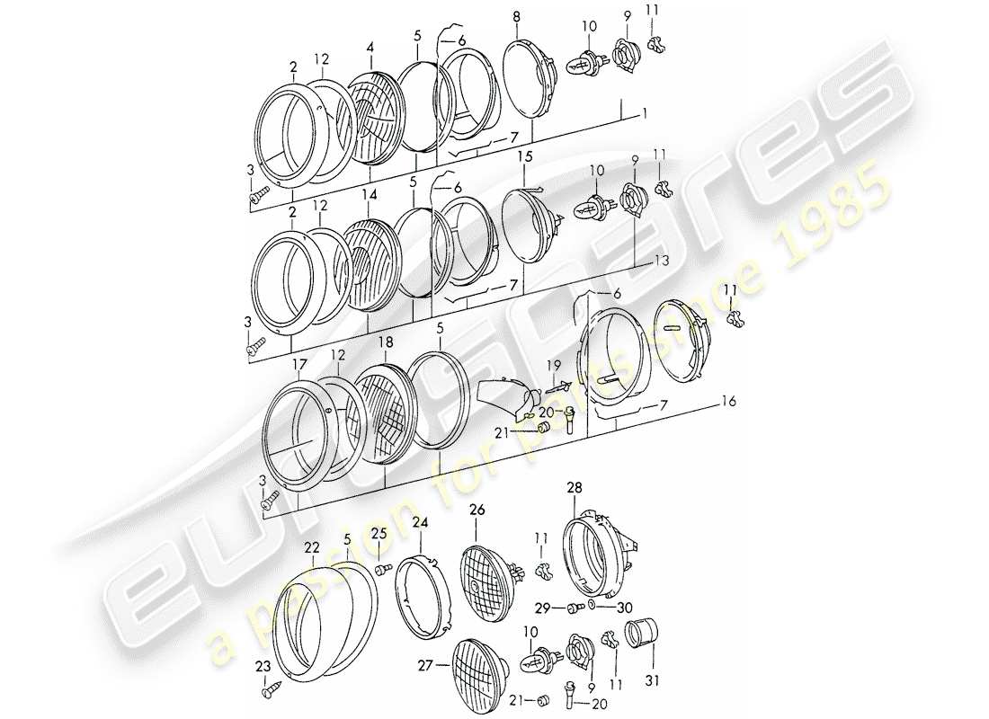 porsche 1967 (911/912) scheinwerfer - d - mj 1969>> - mj 1969 ersatzteildiagramm